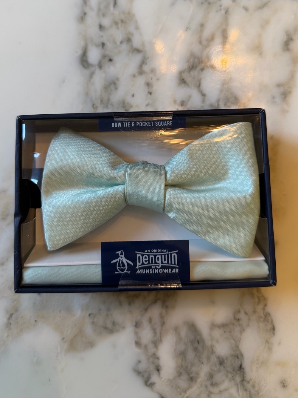 Original Penguin Mint Green Bow Tie & Pocket Square Set Men’s Formal Wedding
